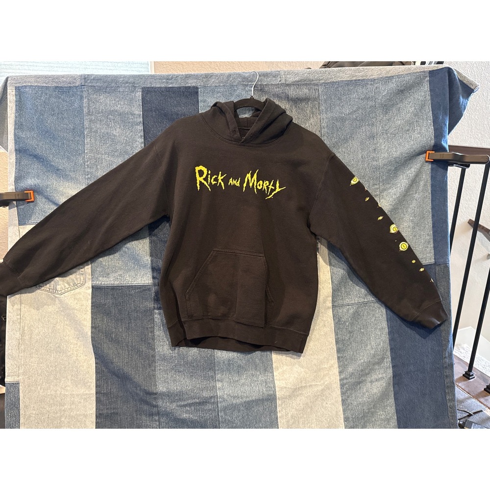 Rick and Morty Adult Swim Black Hoodie Psychedelic Alien Graphic Small Unisex